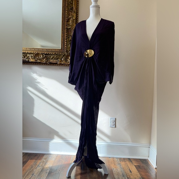 Silvia Tcherassi Purple Draped Gown Gold Belt - Picture 2 of 5